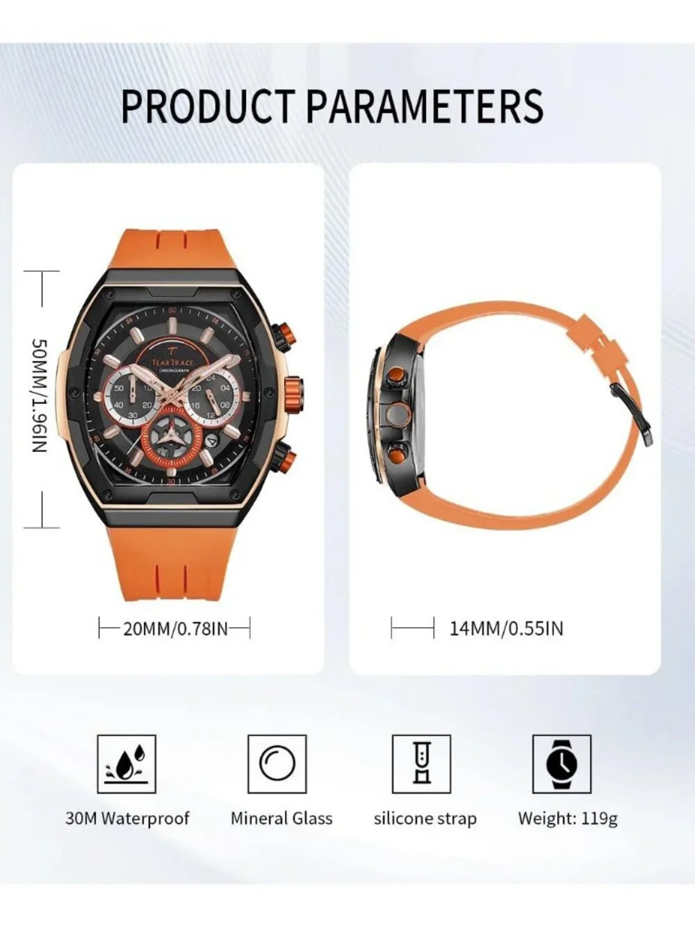 Men's Orange Original Analog Quartz Waterproof Sport Fashion Unique Casual Watch